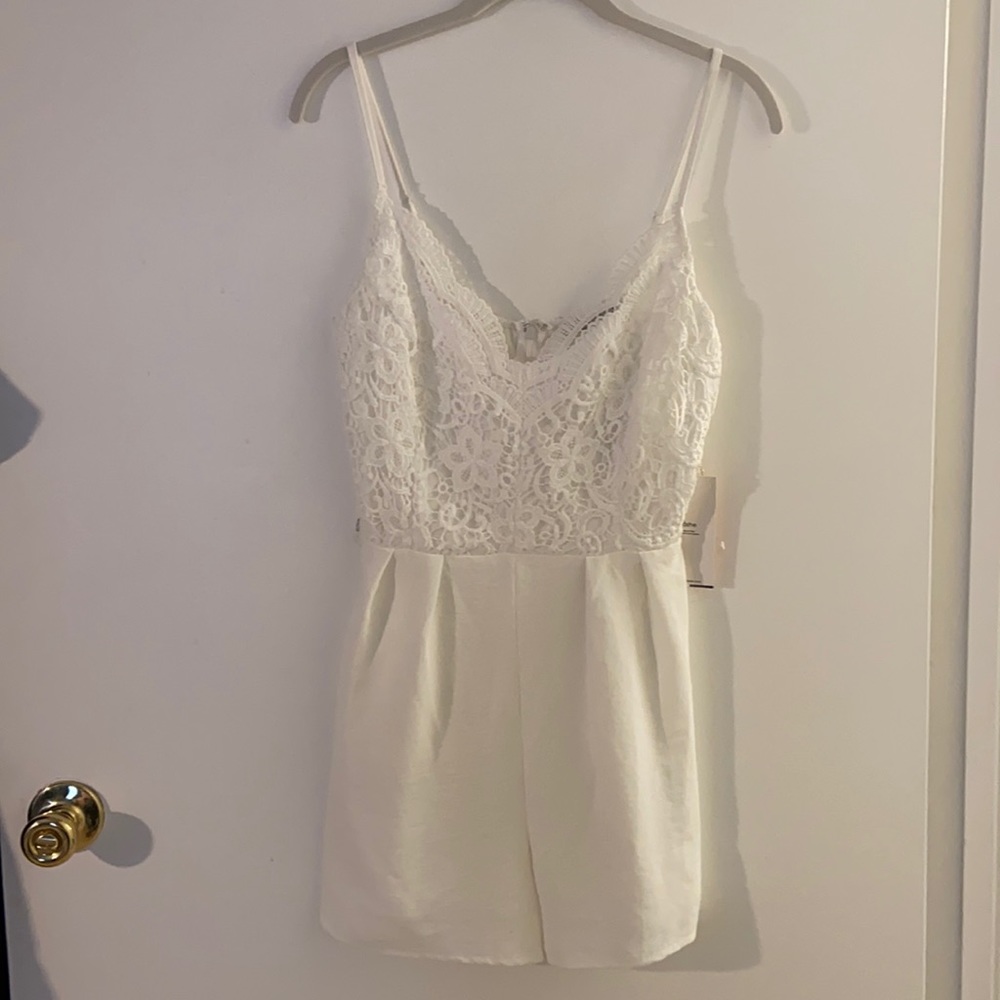 NWT white romper with crochet top